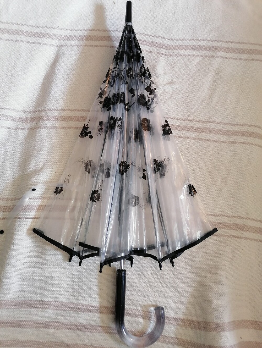 Clear Black Floral Dome Umbrella with J-Handle